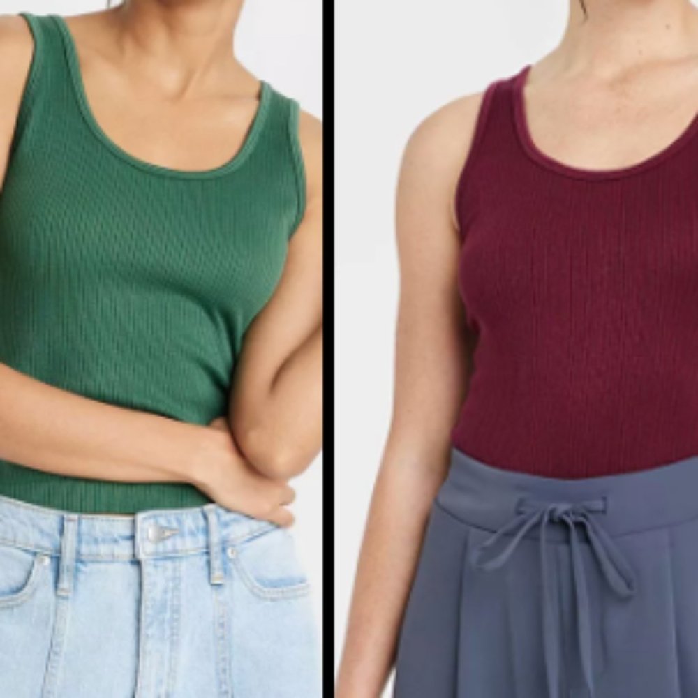 2 NEVER WORN Women's Seamless Slim Fit Tank Top - A New Day Green S + Burgundy S